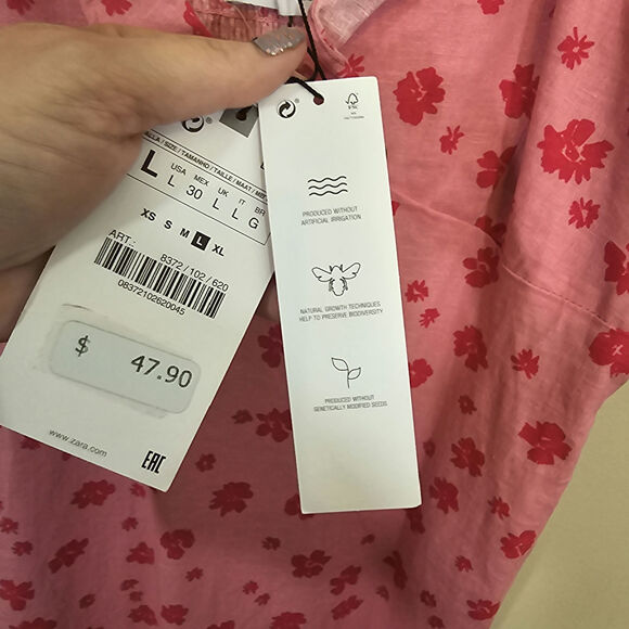 Zara Women's Floral Pink Ruffled Linen Blend Mini Dress Pink Size Large New FLAW - Picture 8 of 10